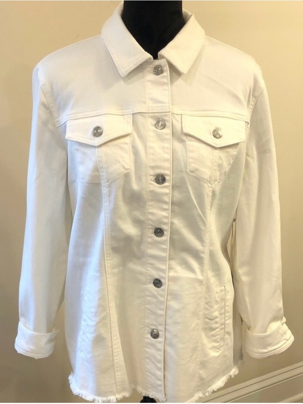Chico's White Raw-Hem Denim Jacket - Picture 2 of 7